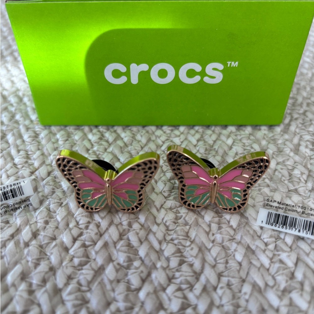 CROCS Butterfly Shoe Charms with Pink and Green Accents
